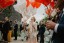 Hochzeitsreportage Empfang Fotografie Gruppenfoto Luftballoons